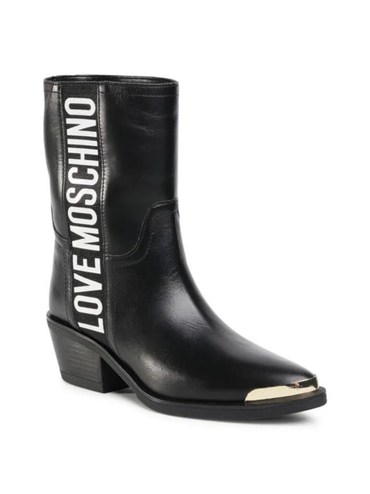 Black Leather Ankle Boots with Logo Detail