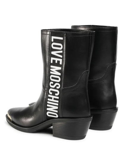 Black Leather Ankle Boots with Logo Detail