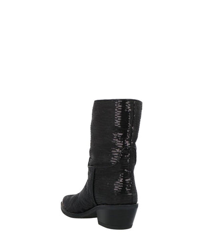 Black Sequin Ankle Boots with Logo Accent