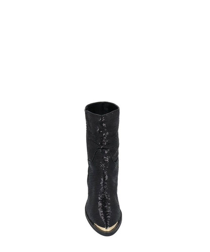 Black Sequin Ankle Boots with Logo Accent