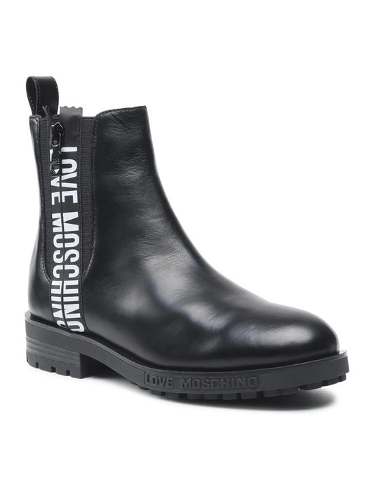 Black Leather Ankle Boots with Logo Detail