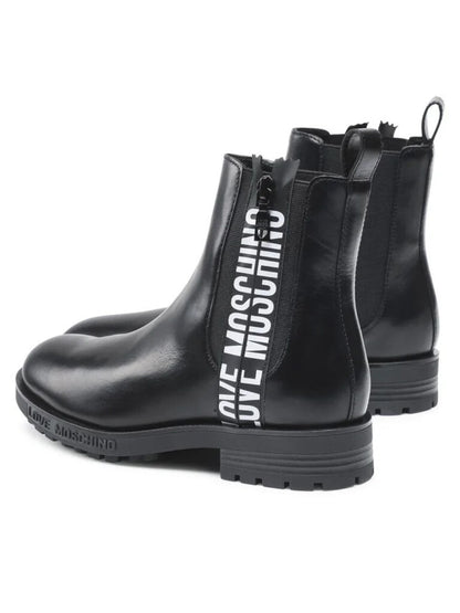 Black Leather Ankle Boots with Logo Detail