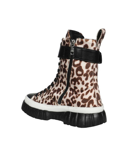 Brown Leopard Print High-Top Sneakers with Buckle Detail