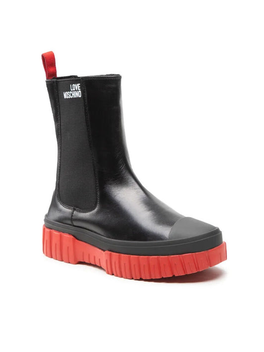 Black Leather Boot with Red Sole