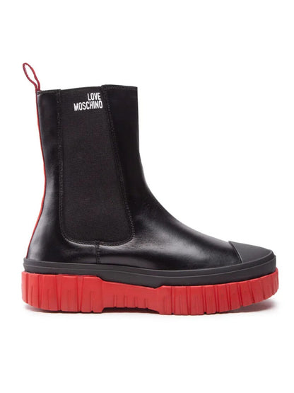 Black Leather Boot with Red Sole