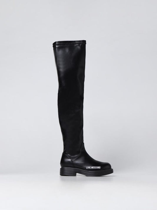 Black Over-the-Knee Boots with Logo Detail