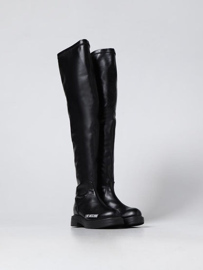 Black Over-the-Knee Boots with Logo Detail