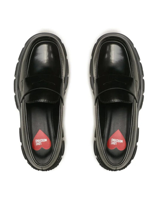 Black Glossy Penny Loafer with Chunky Sole