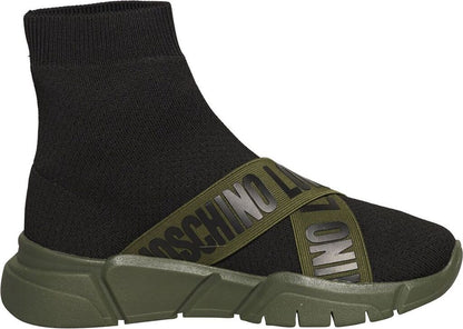 Black Knit High-Top Sneakers with Strap Detail