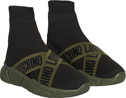 Black Knit High-Top Sneakers with Strap Detail