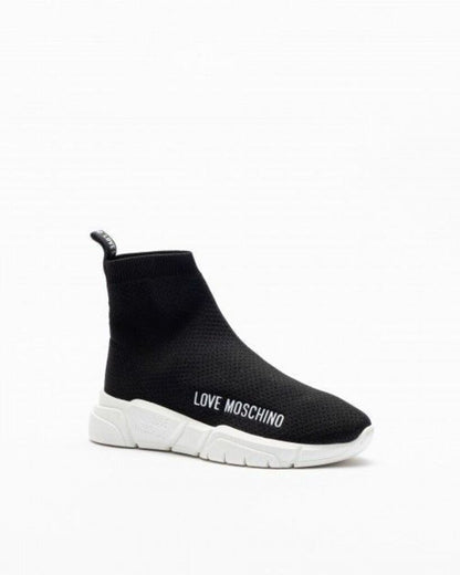 Black Knit Ankle Sneakers with Logo Detail