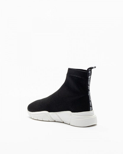 Black Knit Ankle Sneakers with Logo Detail