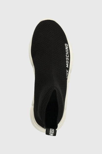 Black Knit Ankle Sneakers with Logo Detail