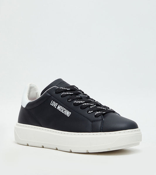 Black Leather Sneakers with Contrast Sole