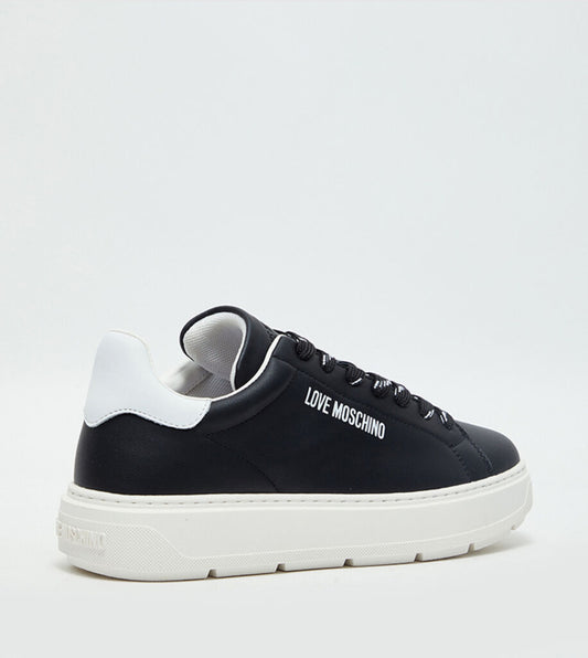 Black Leather Sneakers with Contrast Sole