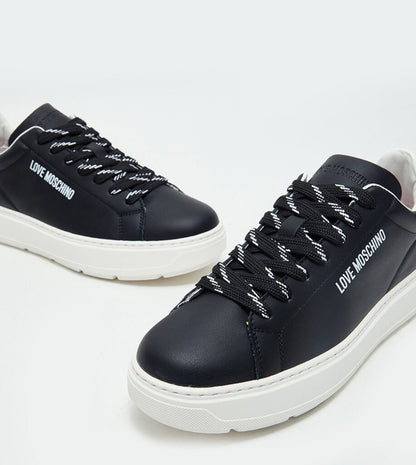 Black Leather Sneakers with Contrast Sole