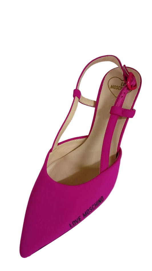 Fuchsia Pointed Slingback Shoe with Logo Detail