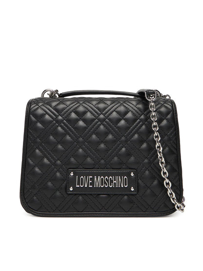Black Quilted Shoulder Bag with Chain Strap