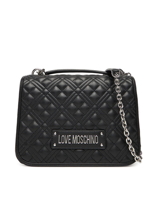 Black Quilted Shoulder Bag with Chain Strap