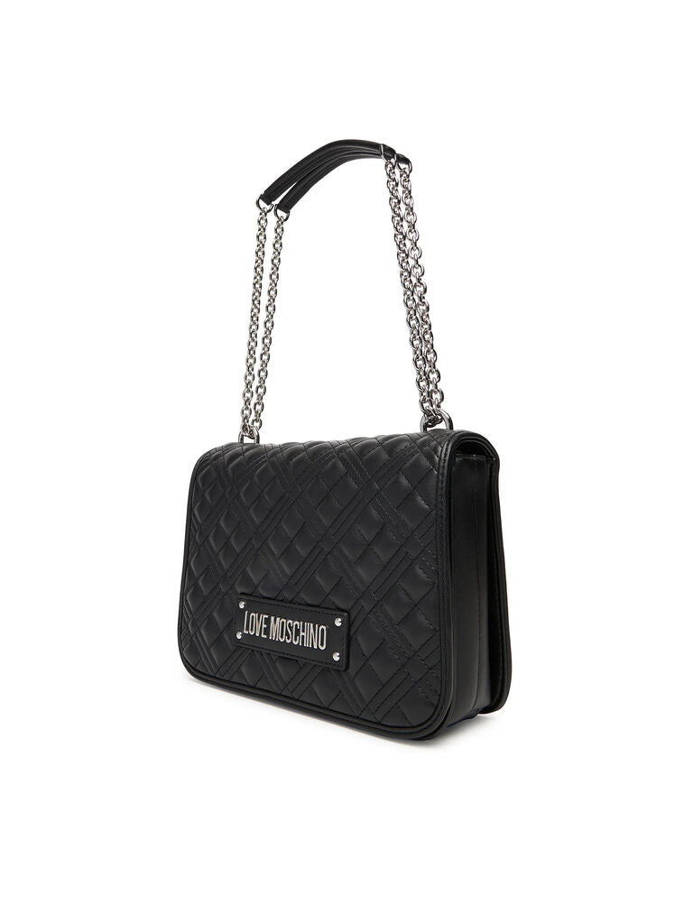 Black Quilted Shoulder Bag with Chain Strap
