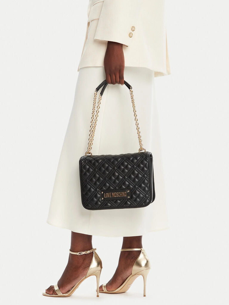 Black Quilted Crossbody Bag with Chain Strap