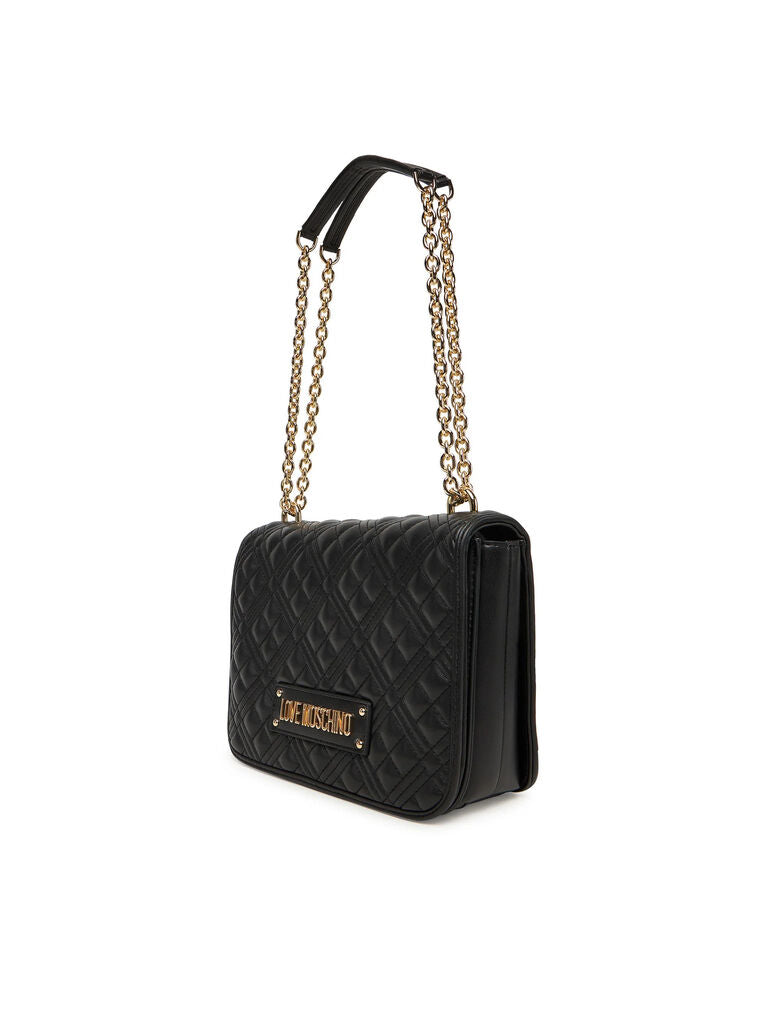 Black Quilted Crossbody Bag with Chain Strap