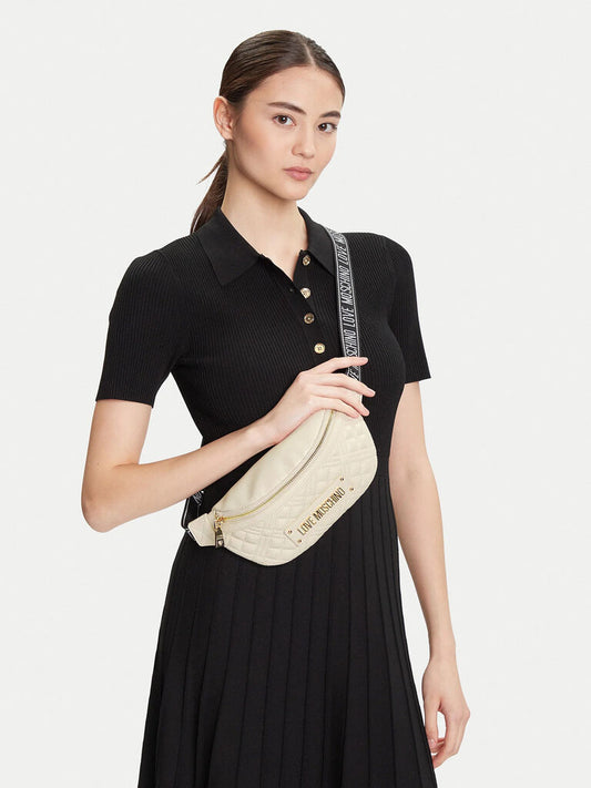 Ivory Quilted Belt Bag with Gold Hardware