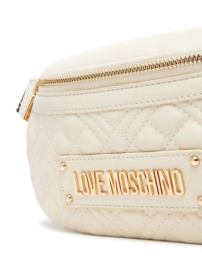 Ivory Quilted Belt Bag with Gold Hardware