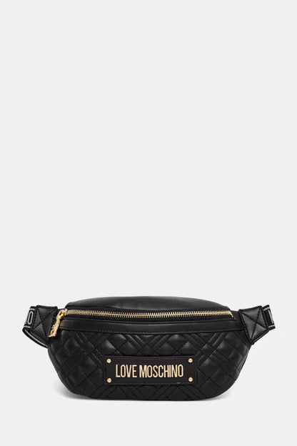 Black Quilted Belt Bag with Logo Plate
