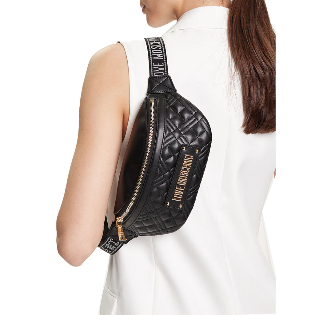 Black Quilted Belt Bag with Logo Plate