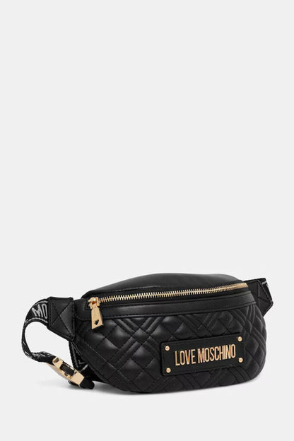 Black Quilted Belt Bag with Logo Plate