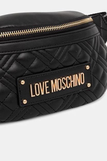 Black Quilted Belt Bag with Logo Plate