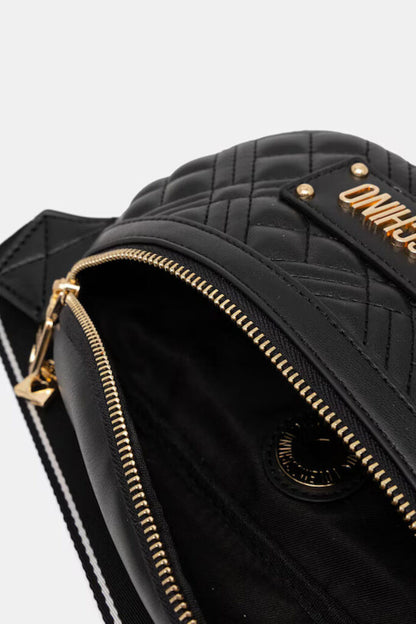 Black Quilted Belt Bag with Logo Plate