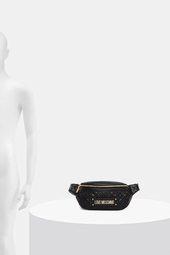 Black Quilted Belt Bag with Logo Plate