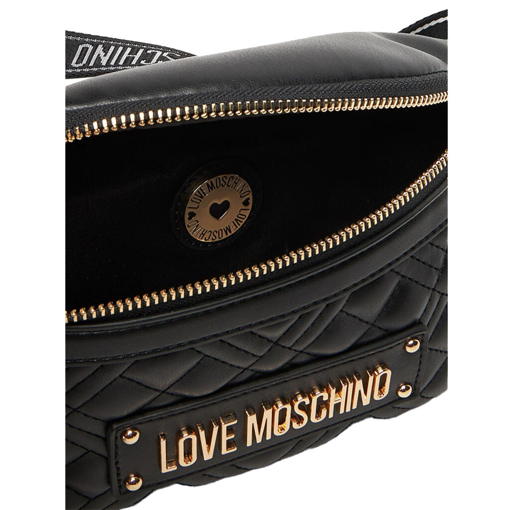 Black Quilted Belt Bag with Logo Plate