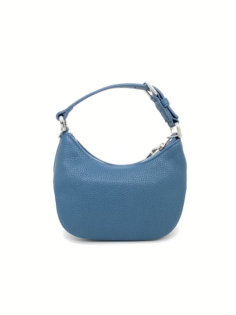 Blue Textured Leather Handbag with Zip Closure