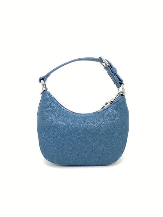 Blue Textured Leather Handbag with Zip Closure