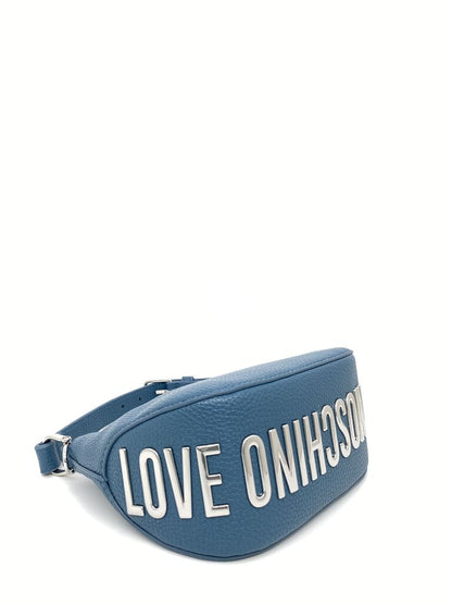 Blue Textured Leather Handbag with Zip Closure