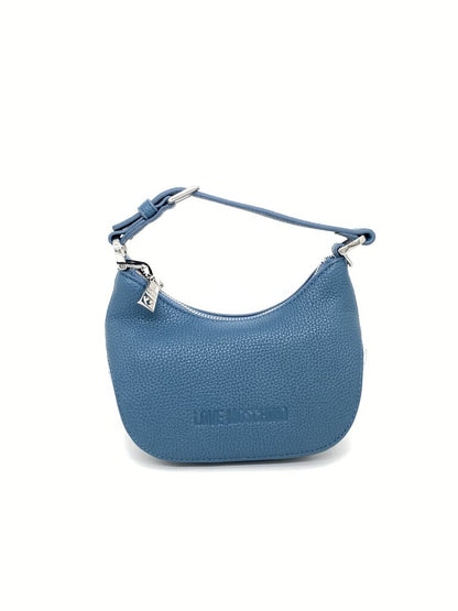 Blue Textured Leather Handbag with Zip Closure