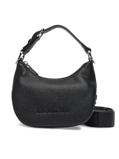 Black Textured Leatherette Small Shoulder Bag