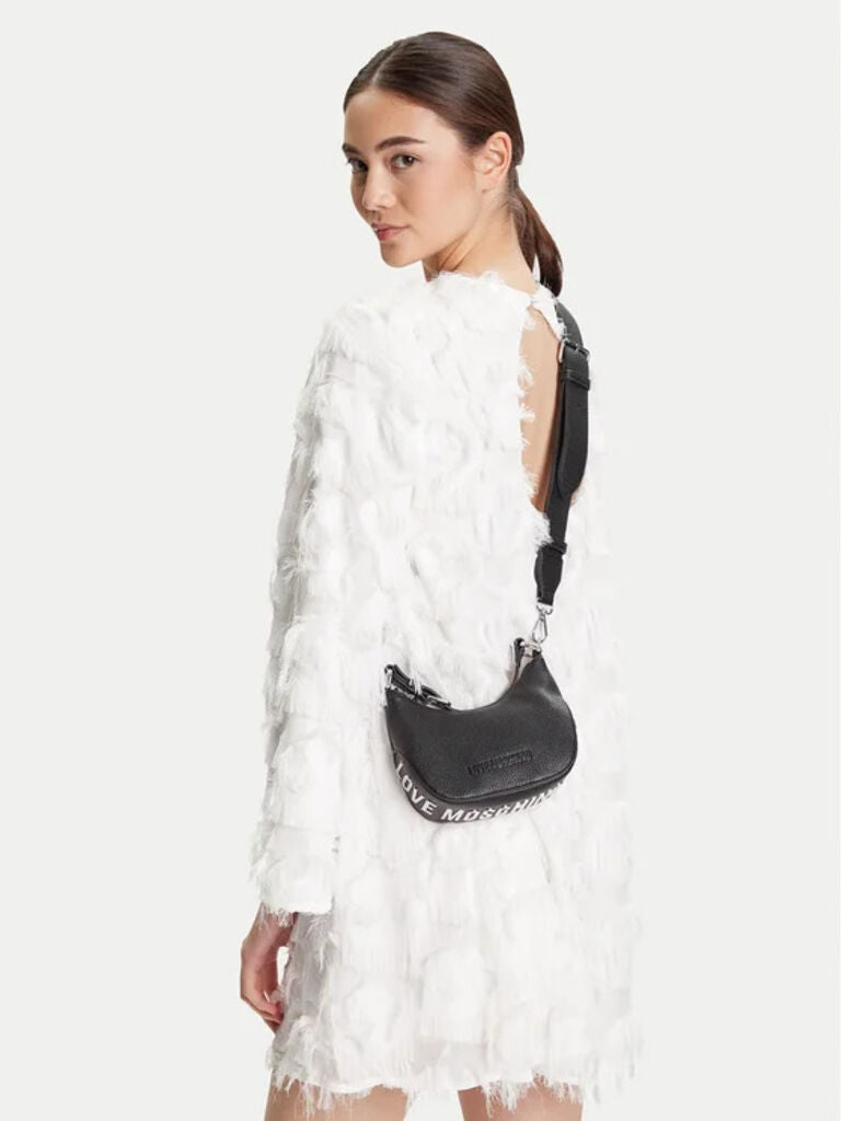 Black Textured Leatherette Small Shoulder Bag