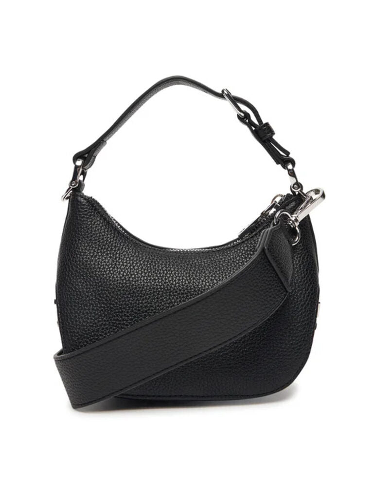 Black Textured Leatherette Small Shoulder Bag