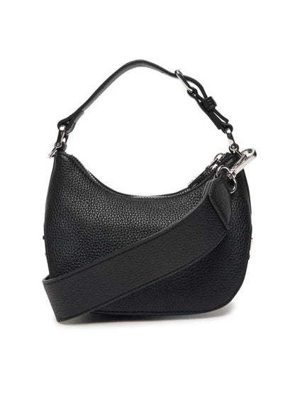 Black Textured Leatherette Small Shoulder Bag