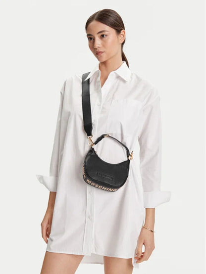 Black Textured Mini Shoulder Bag with Adjustable Strap