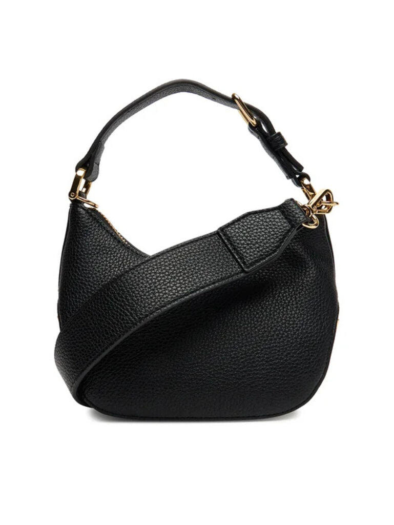 Black Textured Mini Shoulder Bag with Adjustable Strap