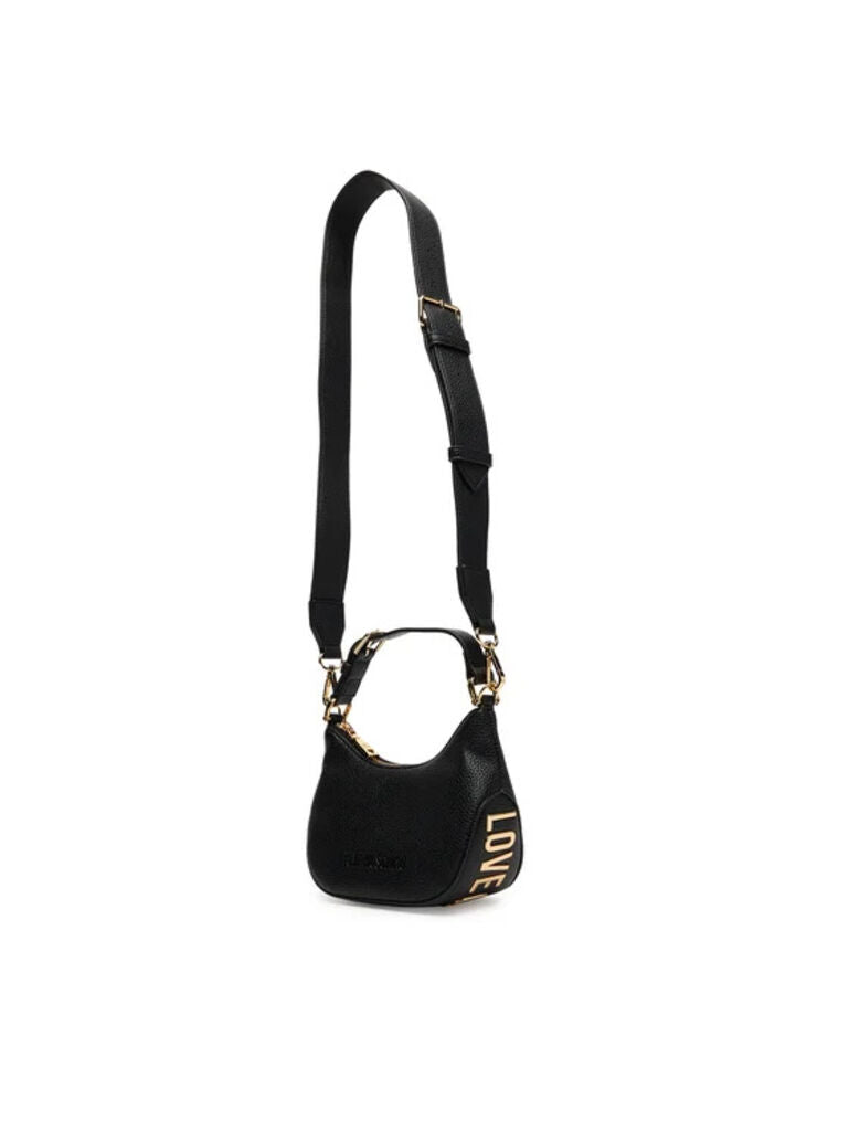 Black Textured Mini Shoulder Bag with Adjustable Strap