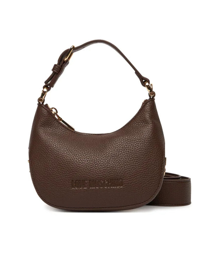Dark Brown Textured Leather Shoulder Bag with Embossed Detail
