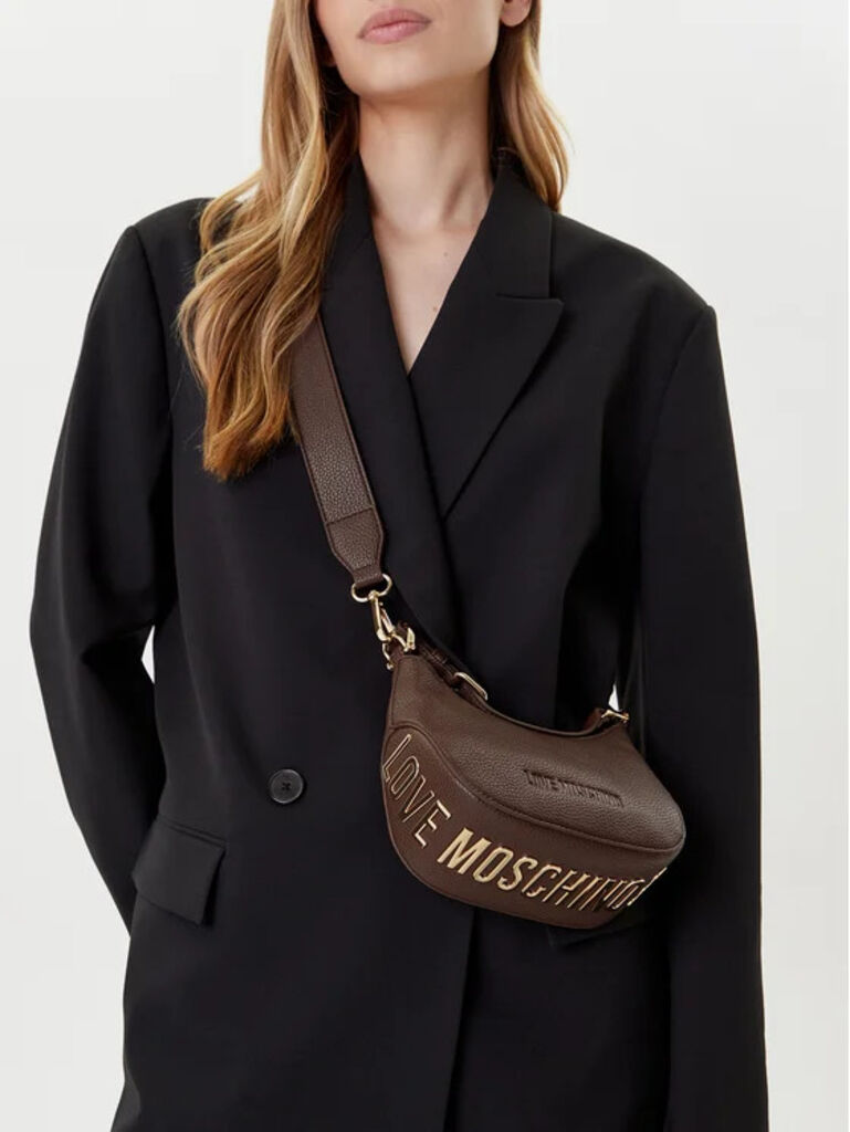 Dark Brown Textured Leather Shoulder Bag with Embossed Detail
