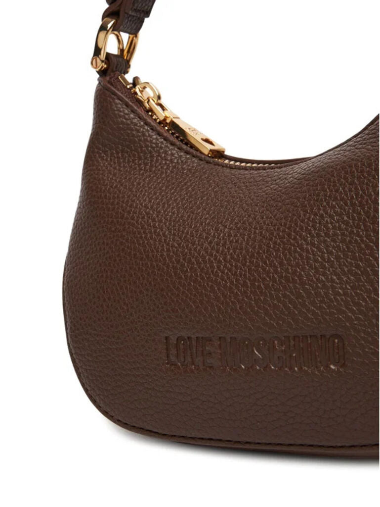 Dark Brown Textured Leather Shoulder Bag with Embossed Detail