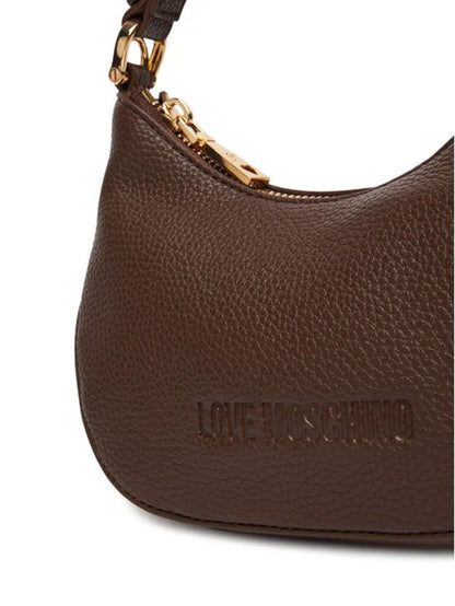Dark Brown Textured Leather Shoulder Bag with Embossed Detail